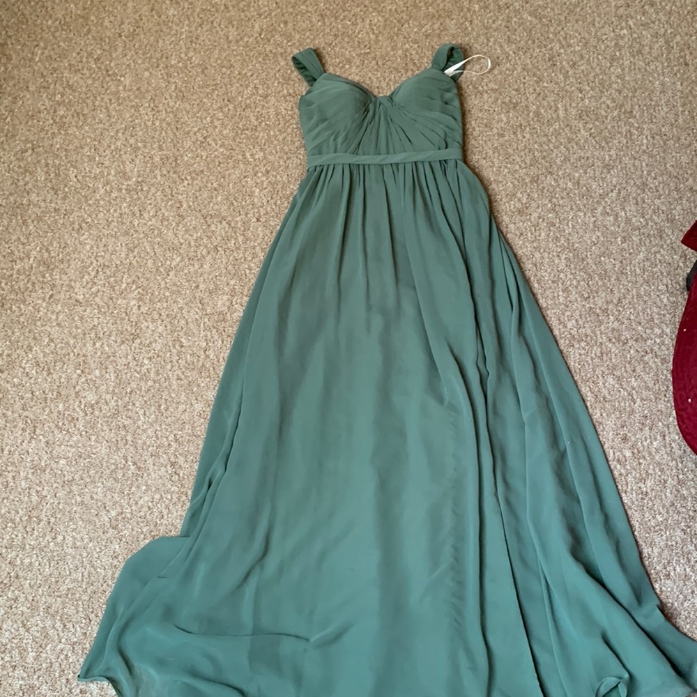 Azazie Evie bridesmaid dress Eucalyptus